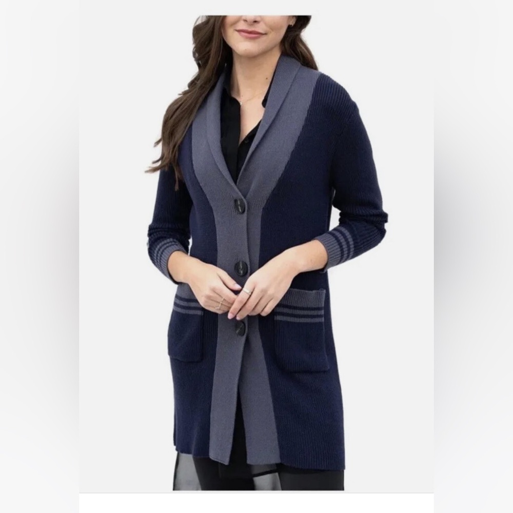 Evy's Tree Candace Duster Cardigan Sweater in navy blue color NWT Small